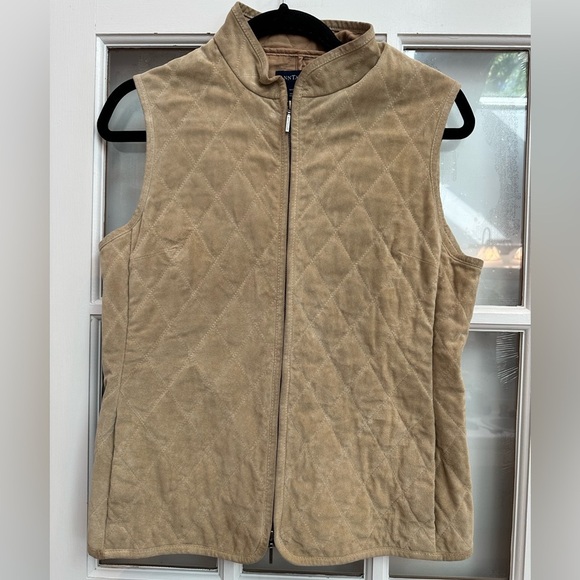 Vintage Ann Taylor 100% Leather Suede Tan Quilted Zip Front Vest Size Medium M - Picture 11 of 11